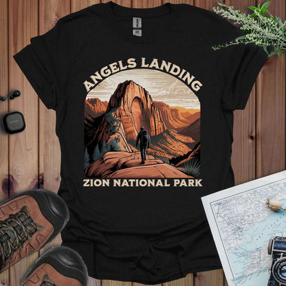 Angels Landing Zion National Park graphic t-shirt shown in lifestyle or modeled setting