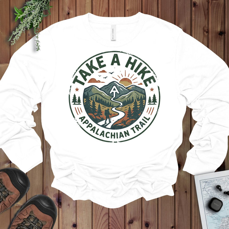 Take A Hike Appalachian Trail Graphic Long Sleeve T-Shirt in White