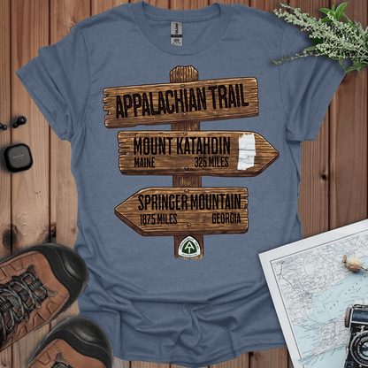 Appalachian Trail white blaze Katahdin Springer 2200 miles graphic t-shirt shown in lifestyle or modeled setting