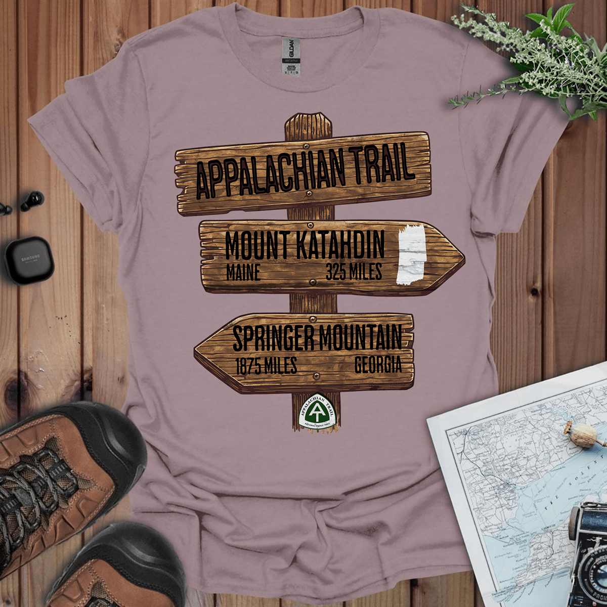 Appalachian Trail white blaze Katahdin Springer 2200 miles graphic t-shirt detail or alternate product view