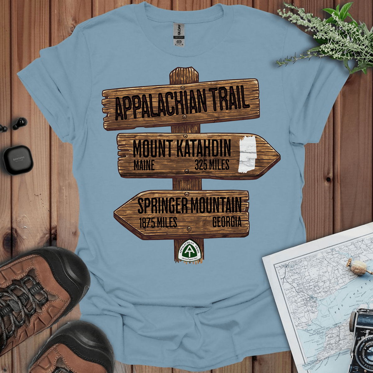 Appalachian Trail white blaze Katahdin Springer 2200 miles graphic t-shirt shown in alternate apparel color