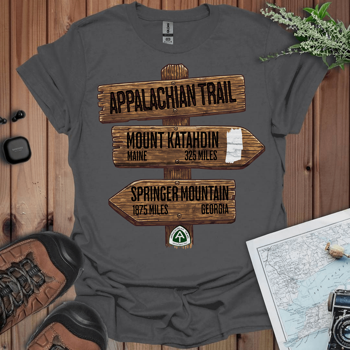 Appalachian Trail white blaze Katahdin Springer 2200 miles graphic t-shirt shown in alternate apparel color