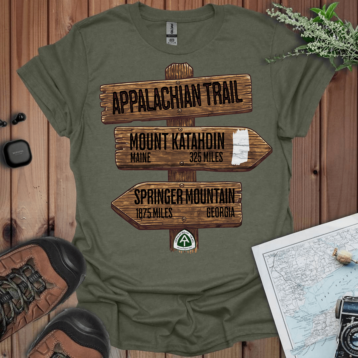 Appalachian Trail white blaze Katahdin Springer 2200 miles graphic t-shirt detail or alternate product view