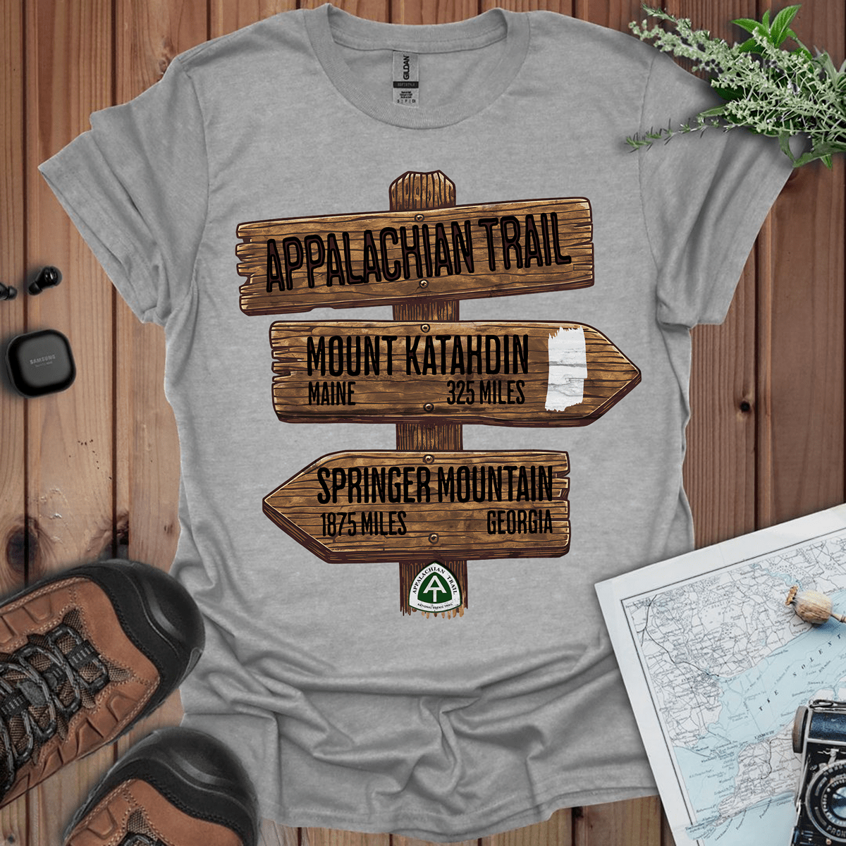 Appalachian Trail white blaze Katahdin Springer 2200 miles graphic t-shirt primary product view