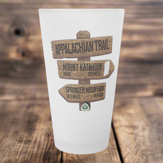 Appalachian Trail wood mileage sign 16 oz frosted pint glass shown as primary product image