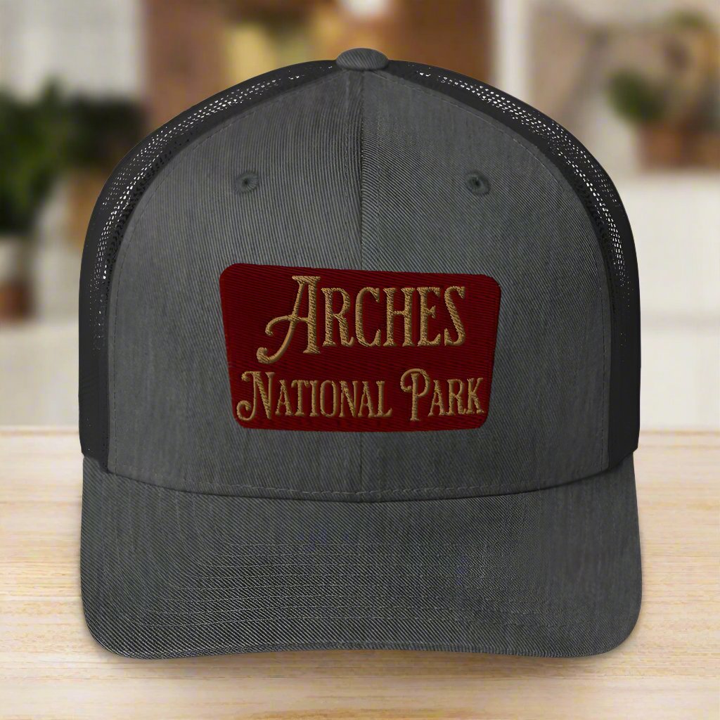 Arches embroidered National Park trucker hat detail or alternate product view