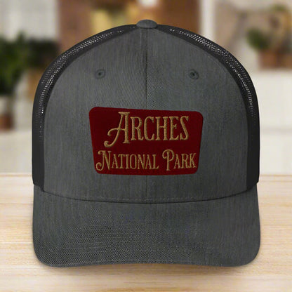 Arches embroidered National Park trucker hat detail or alternate product view