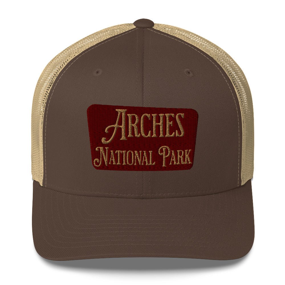 Arches embroidered National Park trucker hat detail or alternate product view