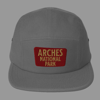 Arches National Park embroidered 5-panel hat shown in lifestyle or modeled setting