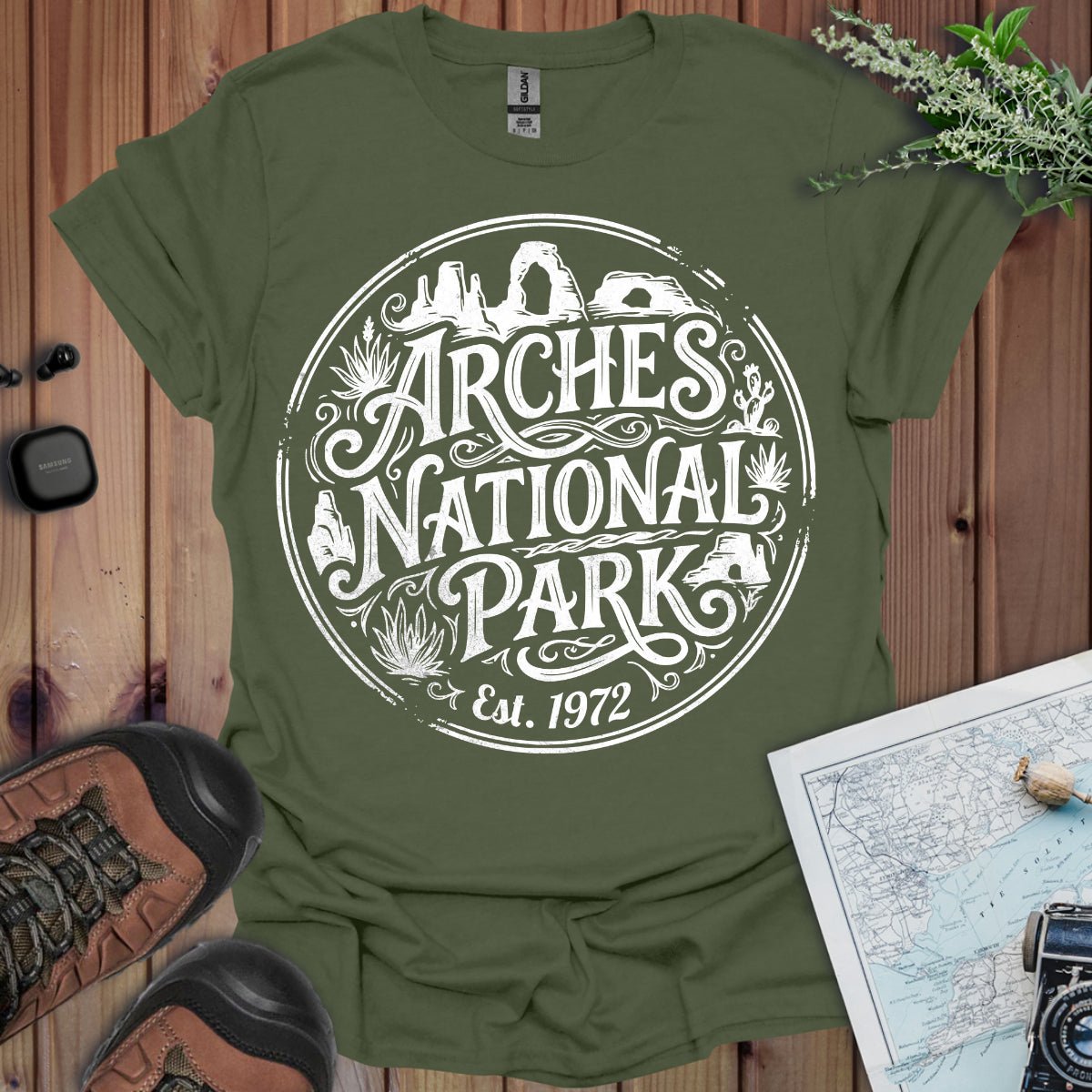 Arches National Park graphic t-shirt shown in lifestyle or modeled setting