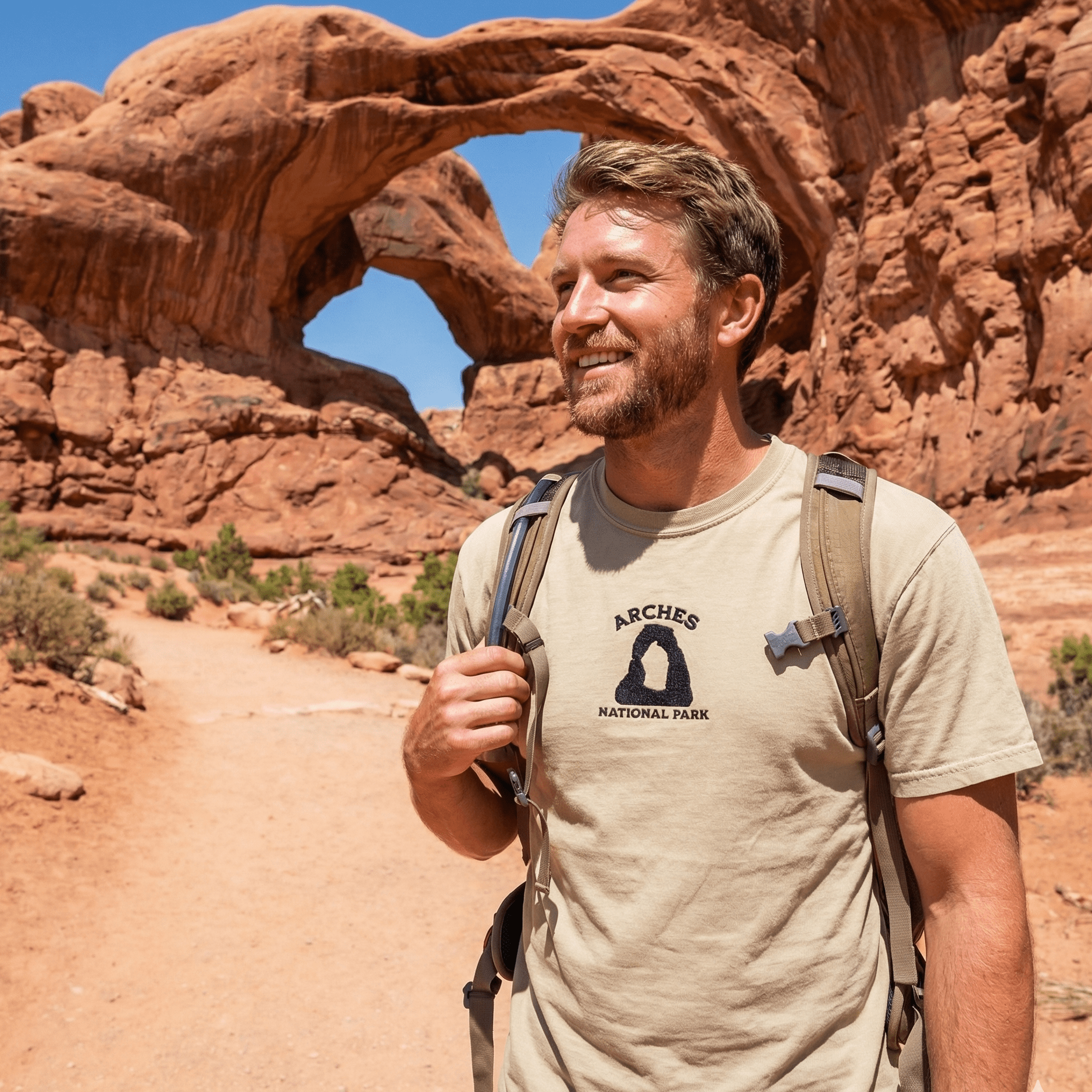 Arches National Park premium embroidered t-shirt shown in lifestyle or modeled setting
