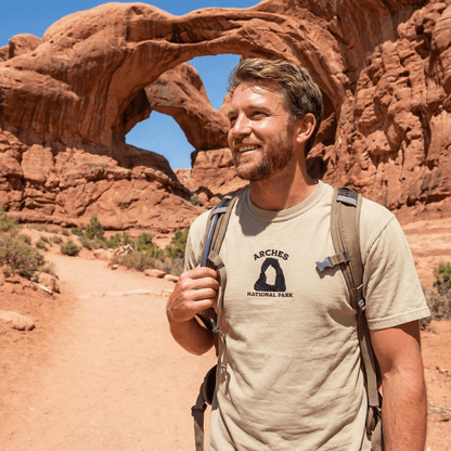 Arches National Park premium embroidered t-shirt shown in lifestyle or modeled setting