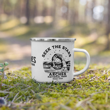 Arches National Park Seek The Stars durable enamel camp mug showing design detail or product variation