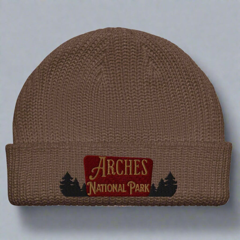 Arches National Park sign embroidered beanie detail or alternate product view
