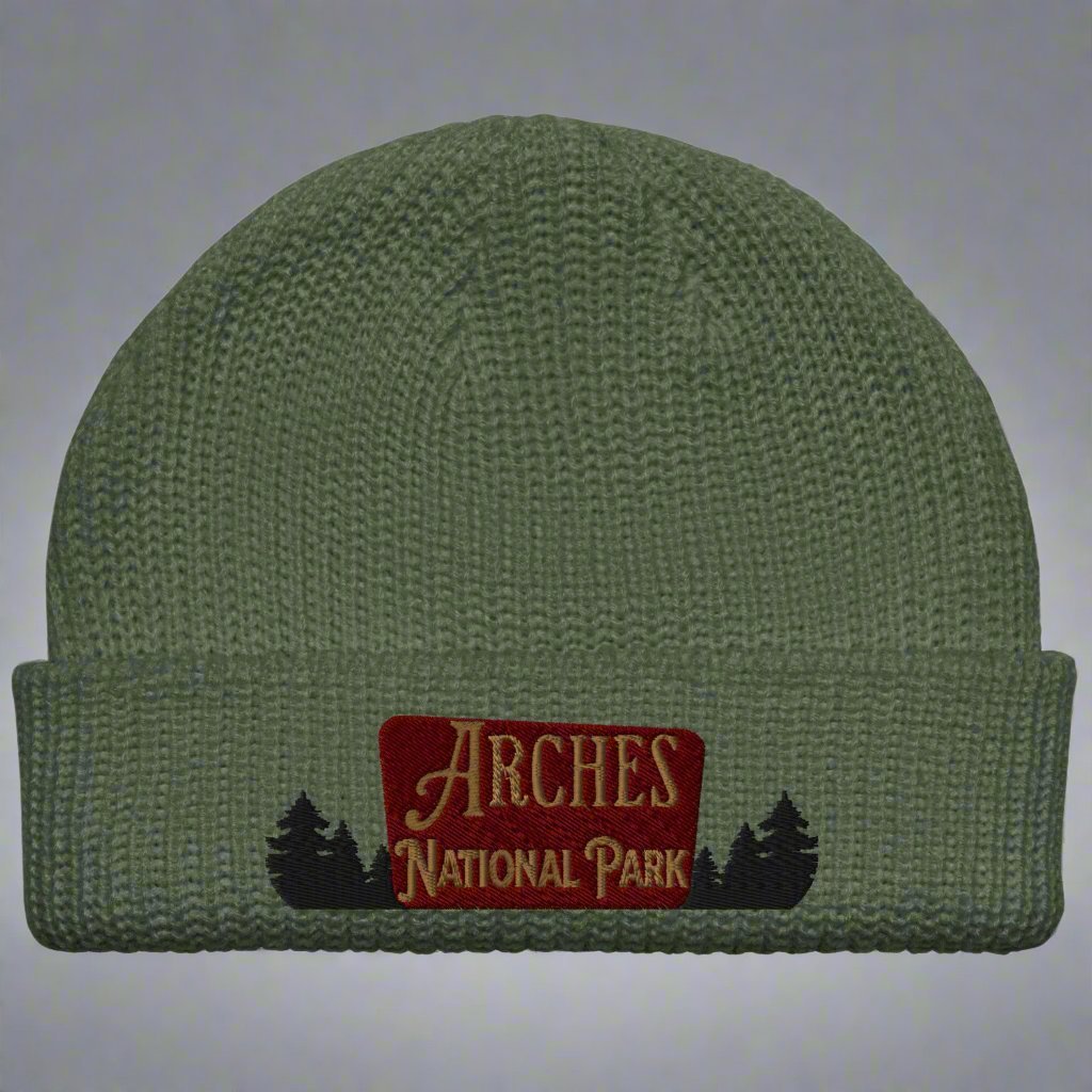 Arches National Park sign embroidered beanie detail or alternate product view