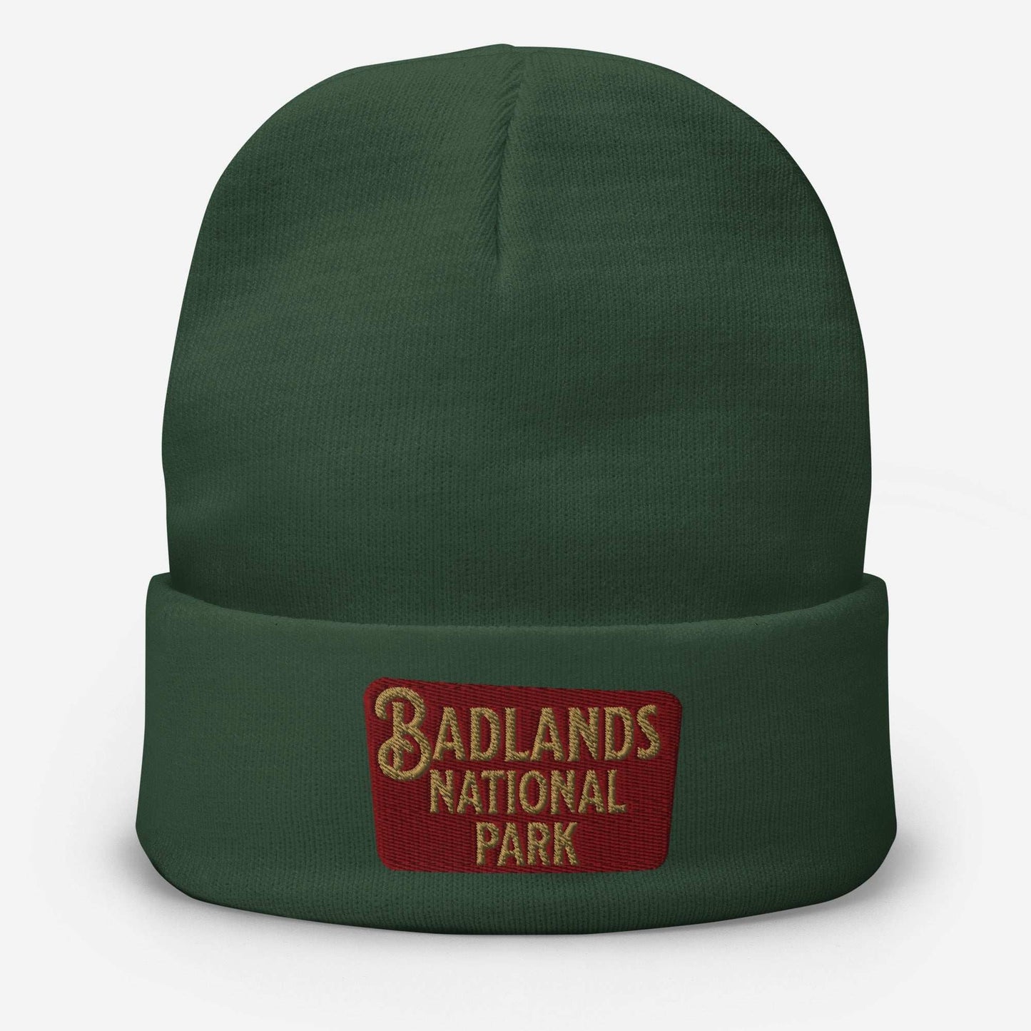 Badlands embroidered beanie shown in lifestyle or modeled setting