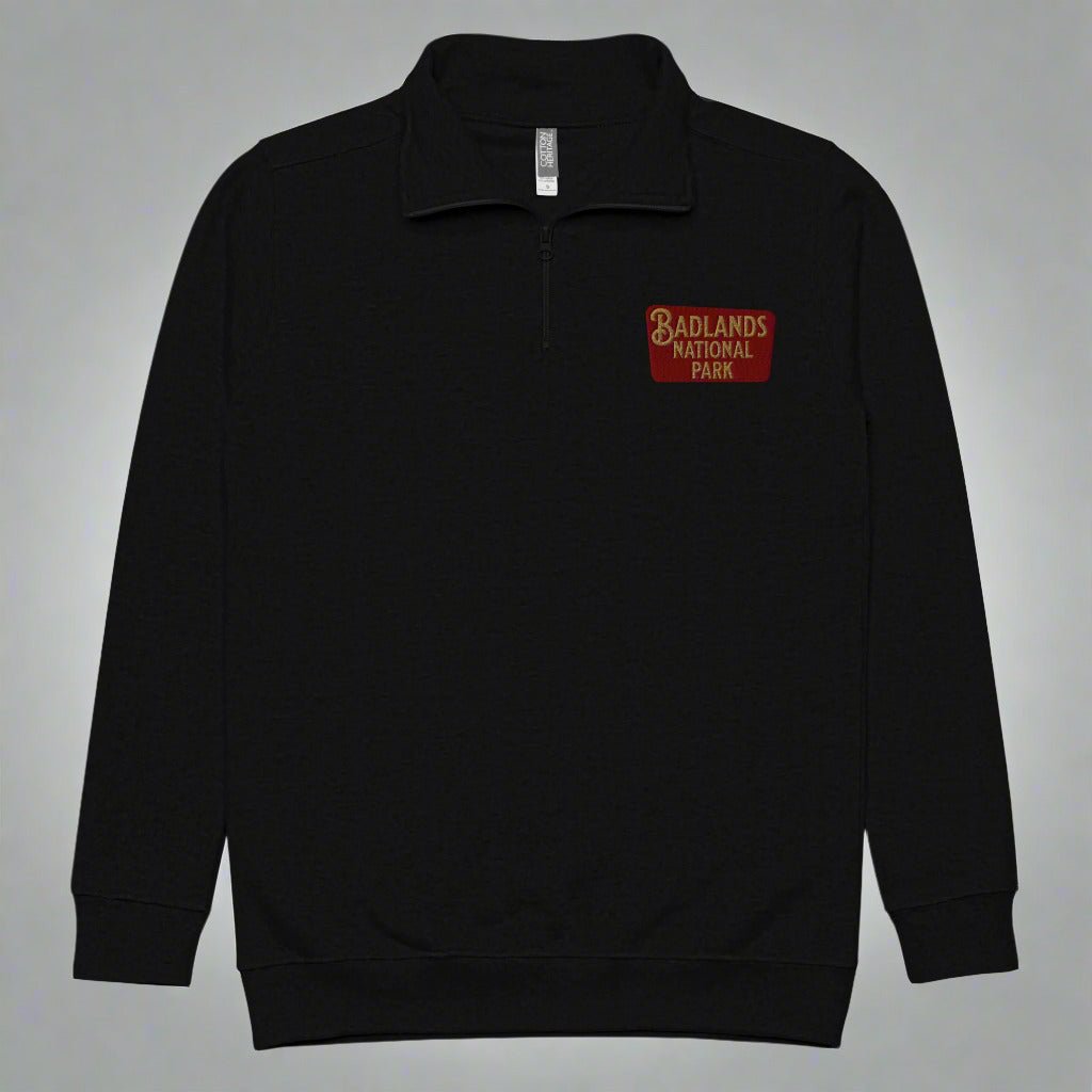 Badlands National Park quarter zip fleece pullover shown in lifestyle or modeled setting