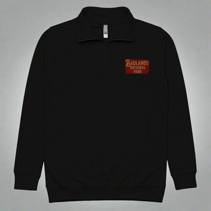 Badlands National Park quarter zip fleece pullover shown in lifestyle or modeled setting