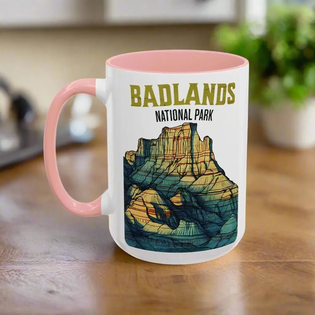 Badlands National Park ceramic coffee mug shown from alternate product angle