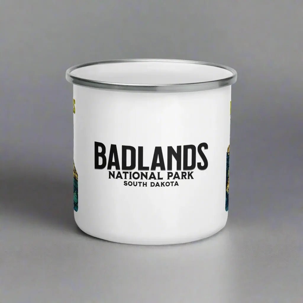 Badlands National Park durable enamel camp mug shown from alternate product angle