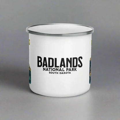 Badlands National Park durable enamel camp mug shown from alternate product angle