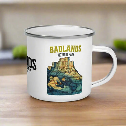 Badlands National Park durable enamel camp mug shown from alternate product angle