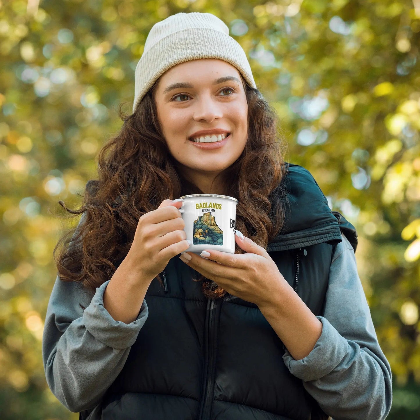 Badlands National Park durable enamel camp mug showing design detail or product variation