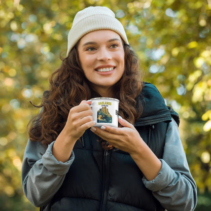 Badlands National Park durable enamel camp mug showing design detail or product variation
