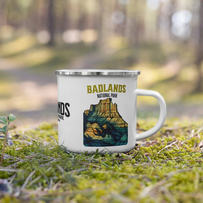 Badlands National Park durable enamel camp mug shown from alternate product angle