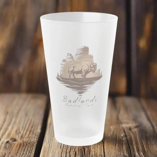 Badlands National Park frosted pint glass shown as primary product image