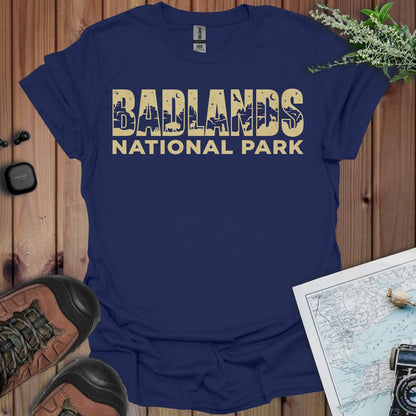 Badlands National Park graphic typography t-shirt shown in lifestyle or modeled setting