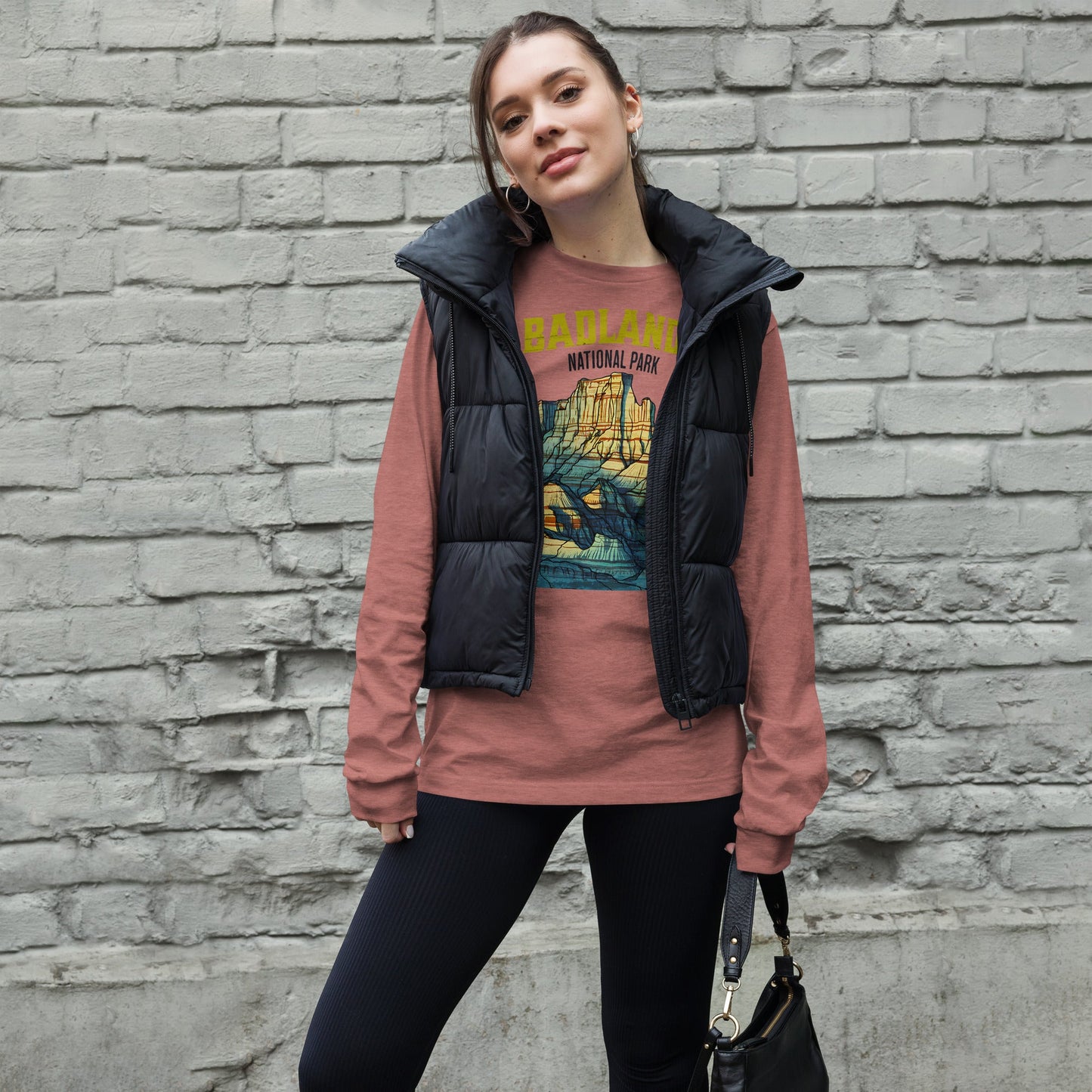 Badlands National Park long sleeve t-shirt shown in lifestyle or modeled setting