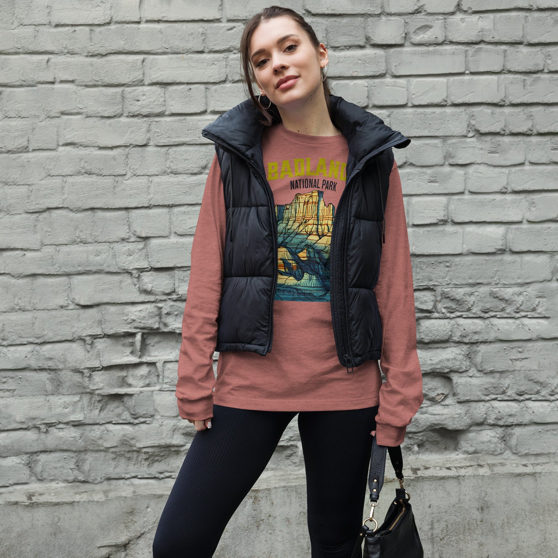 Badlands National Park long sleeve t-shirt shown in lifestyle or modeled setting