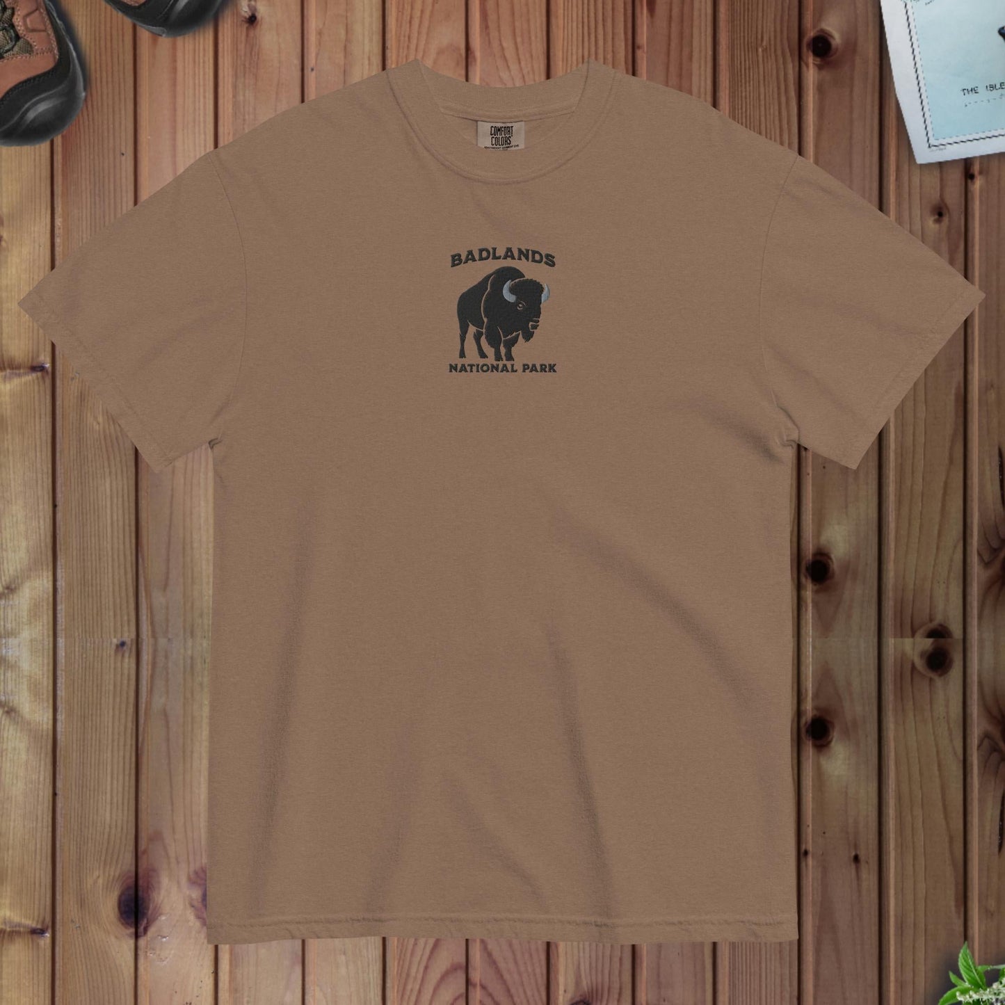 Badlands National Park premium embroidered t-shirt shown in lifestyle or modeled setting