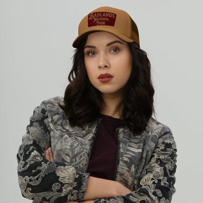 Badlands National Park sign embroidered trucker hat detail or alternate product view