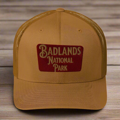 Badlands National Park sign embroidered trucker hat primary product view
