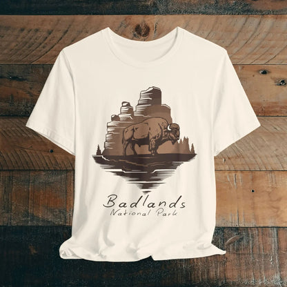 Badlands National Park roaming buffalo graphic t-shirt shown in lifestyle or modeled setting