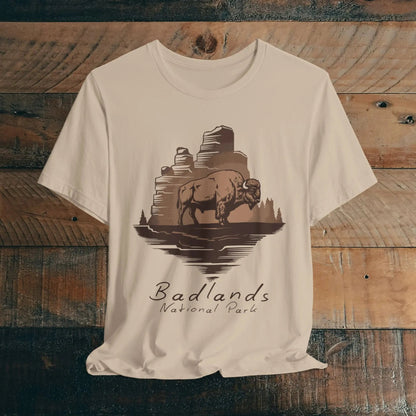 Badlands National Park roaming buffalo graphic t-shirt shown in alternate apparel color