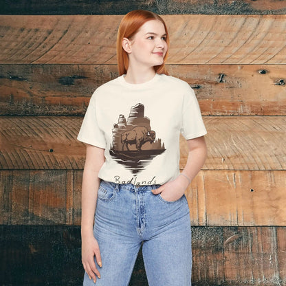 Badlands National Park roaming buffalo graphic t-shirt shown in alternate apparel color