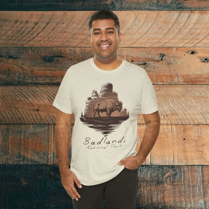 Badlands National Park roaming buffalo graphic t-shirt shown in alternate apparel color