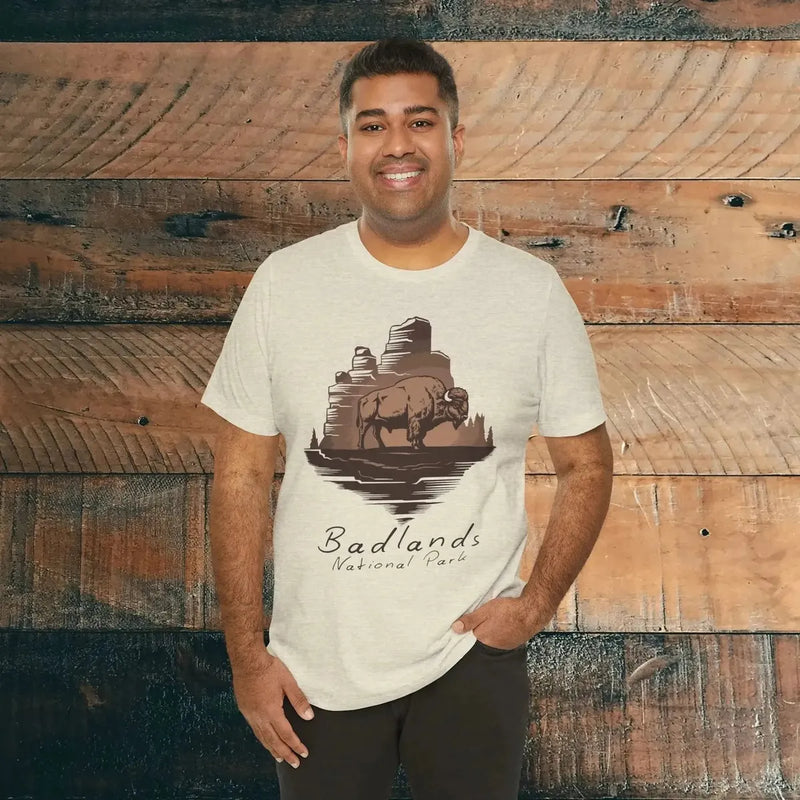Badlands National Park roaming buffalo graphic t-shirt shown in alternate apparel color