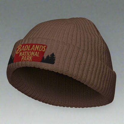 Badlands National Park embroidered wharf fisherman style beanie shown from alternate product angle