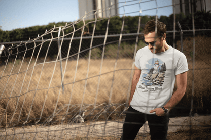 Bass Harbor Head Lighthouse Acadia graphic t-shirt shown in lifestyle or modeled setting