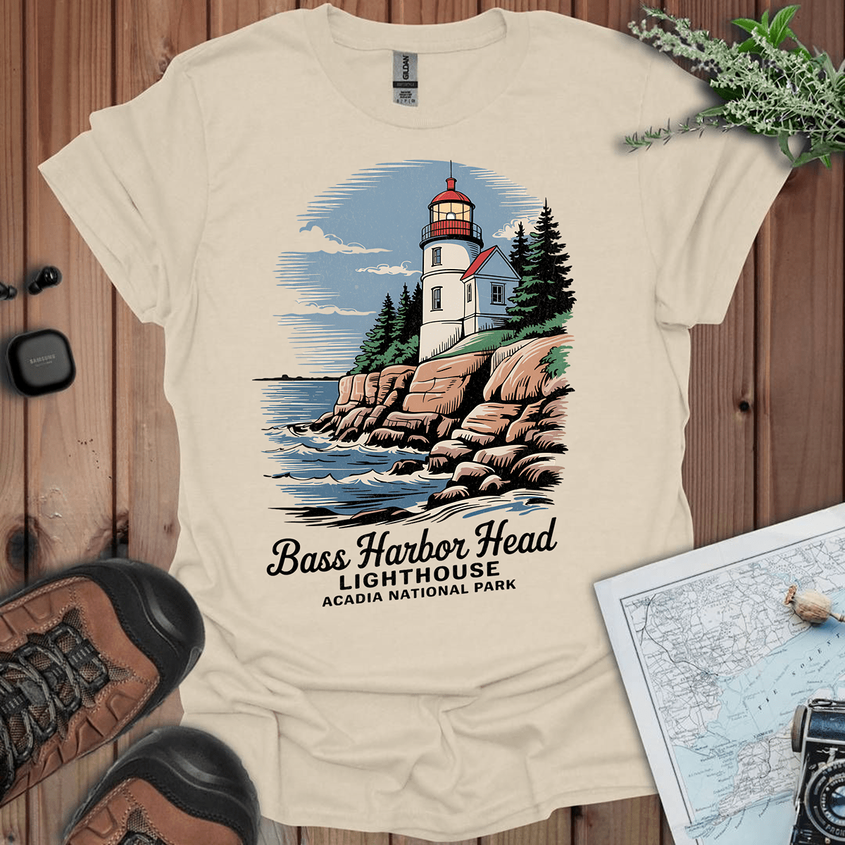 Bass Harbor Head Lighthouse Acadia graphic t-shirt primary product view
