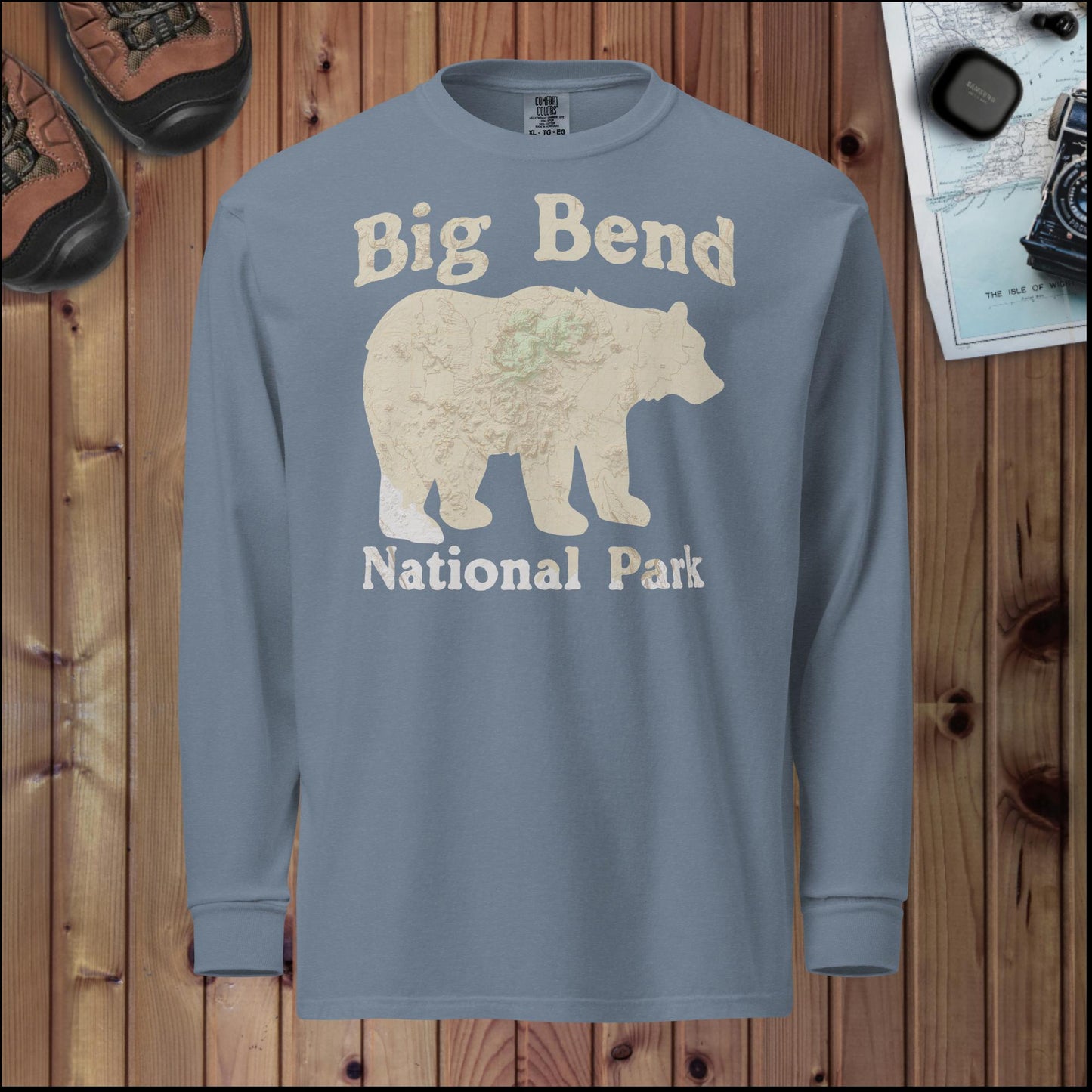 Big Bend Bear heavyweight long sleeve tee shown in lifestyle or modeled setting
