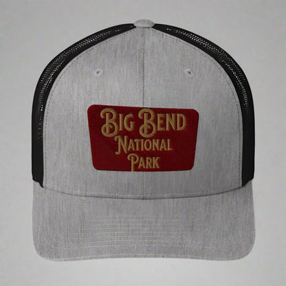 Big Bend embroidered National Park sign trucker hat shown in lifestyle or modeled setting