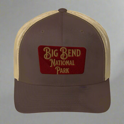 Big Bend embroidered National Park sign trucker hat shown from alternate product angle