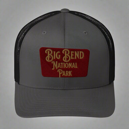 Big Bend embroidered National Park sign trucker hat shown from alternate product angle