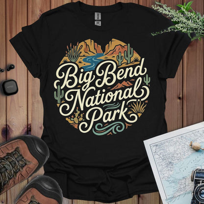 Big Bend National Park curved graphic t-shirt shown in lifestyle or modeled setting