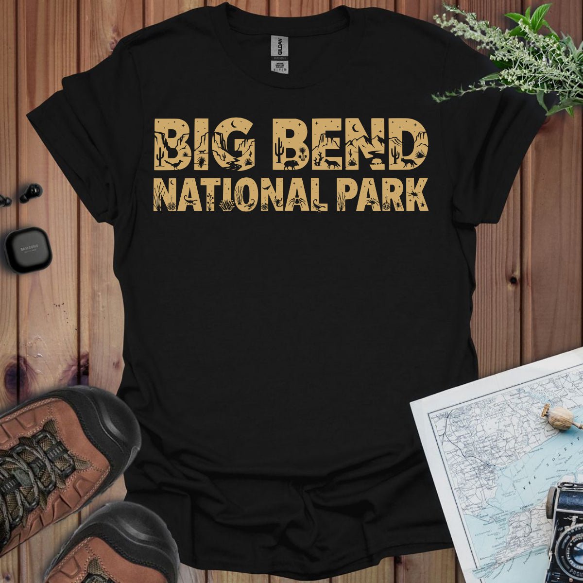 Big Bend National Park silhouette graphic t-shirt shown in lifestyle or modeled setting